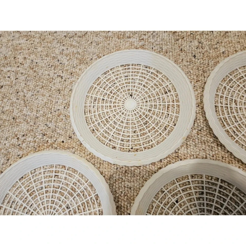 VINTAGE 4pc White Plastic Faux Woven 9.5